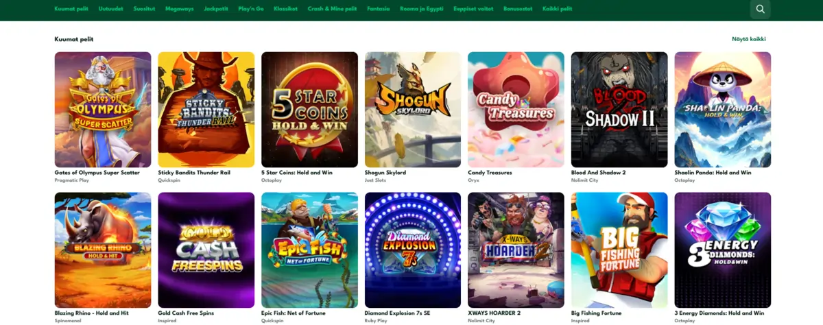 Big Lucky Casinon pelivalikoima ja suosituimmat kasinopelit