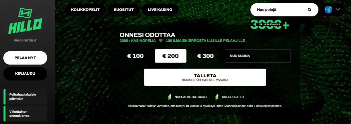 Kuvakaappaus Hillo Kasinon pelivalikoimasta