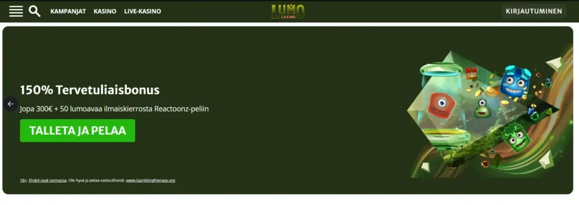 Lumo Casino ja tervetulobonus suomalaisille pelaajille