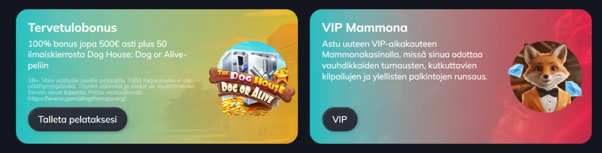 Mammona Kasinon tervetuliaisbonus ja kampanjatarjoukset
